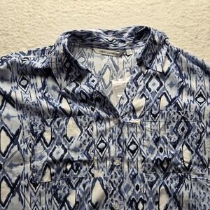 Emily Daniels Button Up Shirt Womens Plus 2X Blue Collared Short Sleeve Tie Top